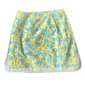Lilly Pulitzer Skirt 4 Embroidered Trim Lions & Flowers Yellow‎ Blue